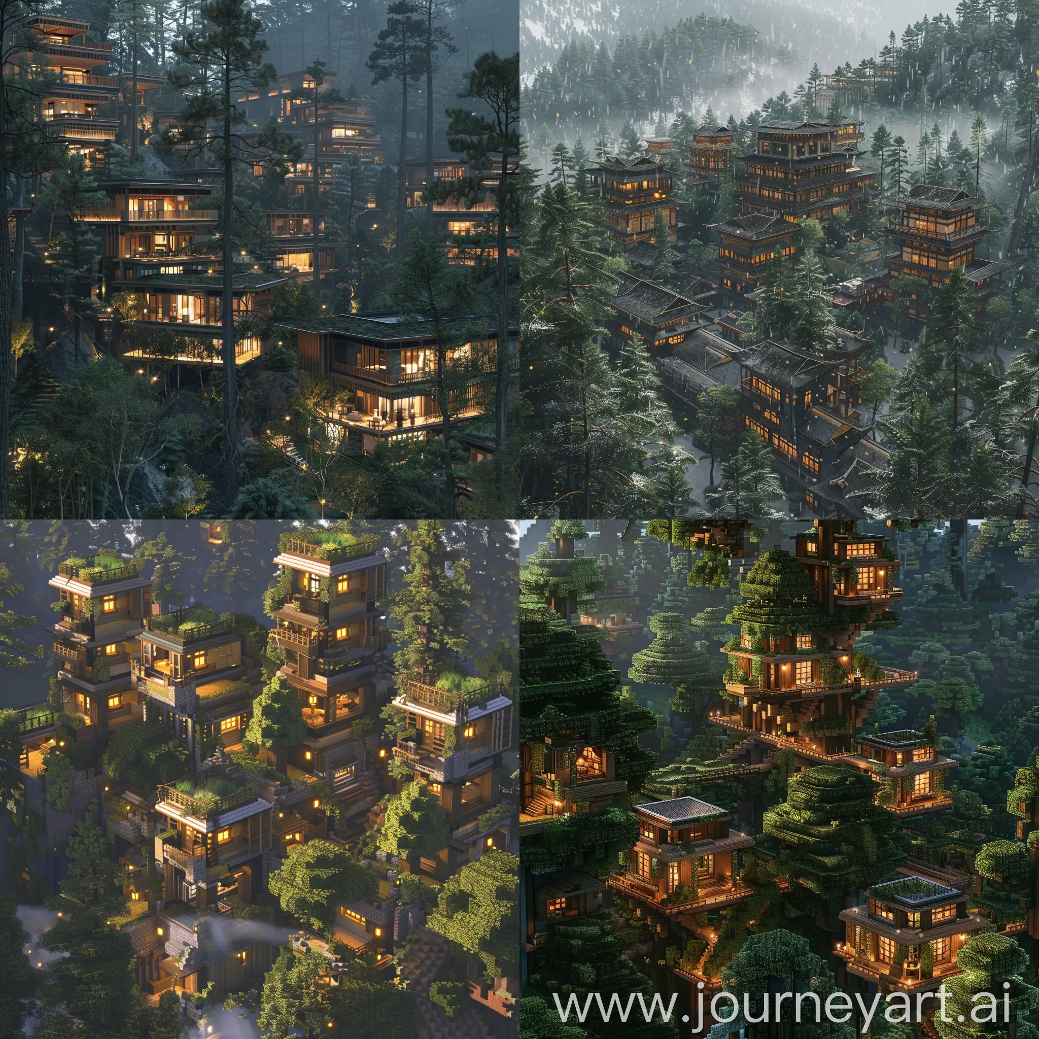 город в лесу с трехэтажными зданиями