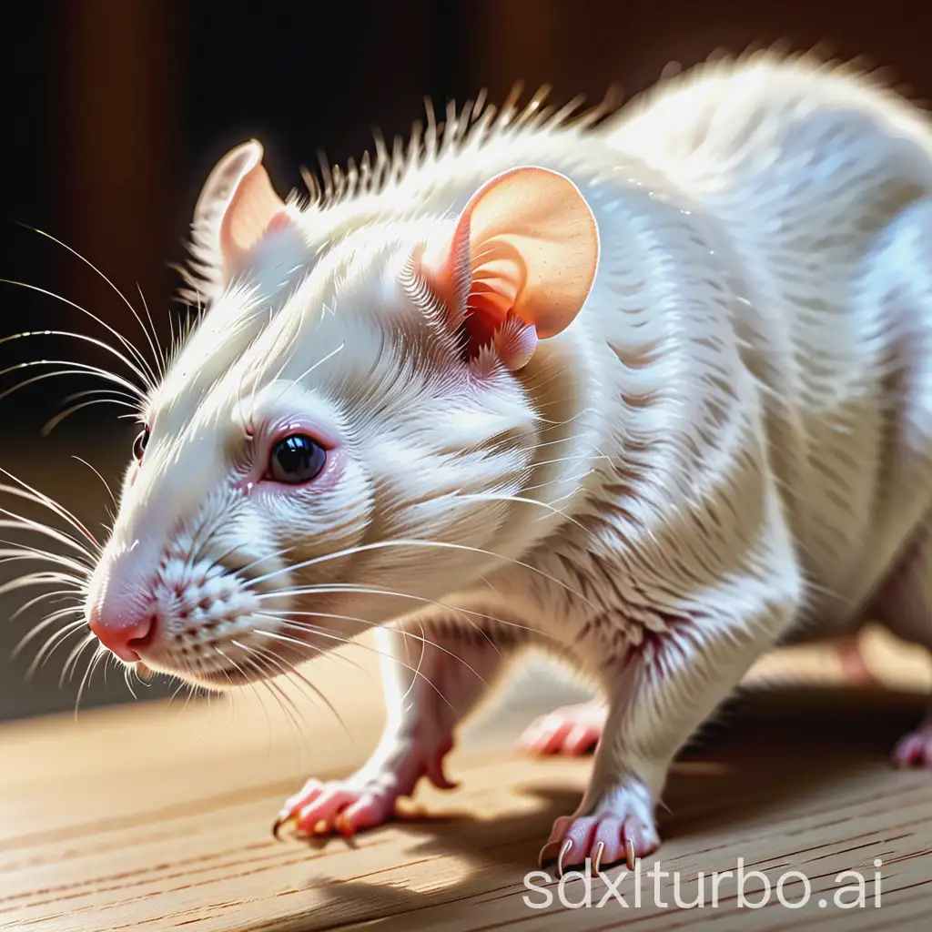 white domestic rat, real photo, hyper-detailing, hyper-realism, ultra HDRi, 3d, professional photo, high-quality resolution 128MP, 1028k, clear detailing with a fine brush, bright colors, voluminous, beautiful