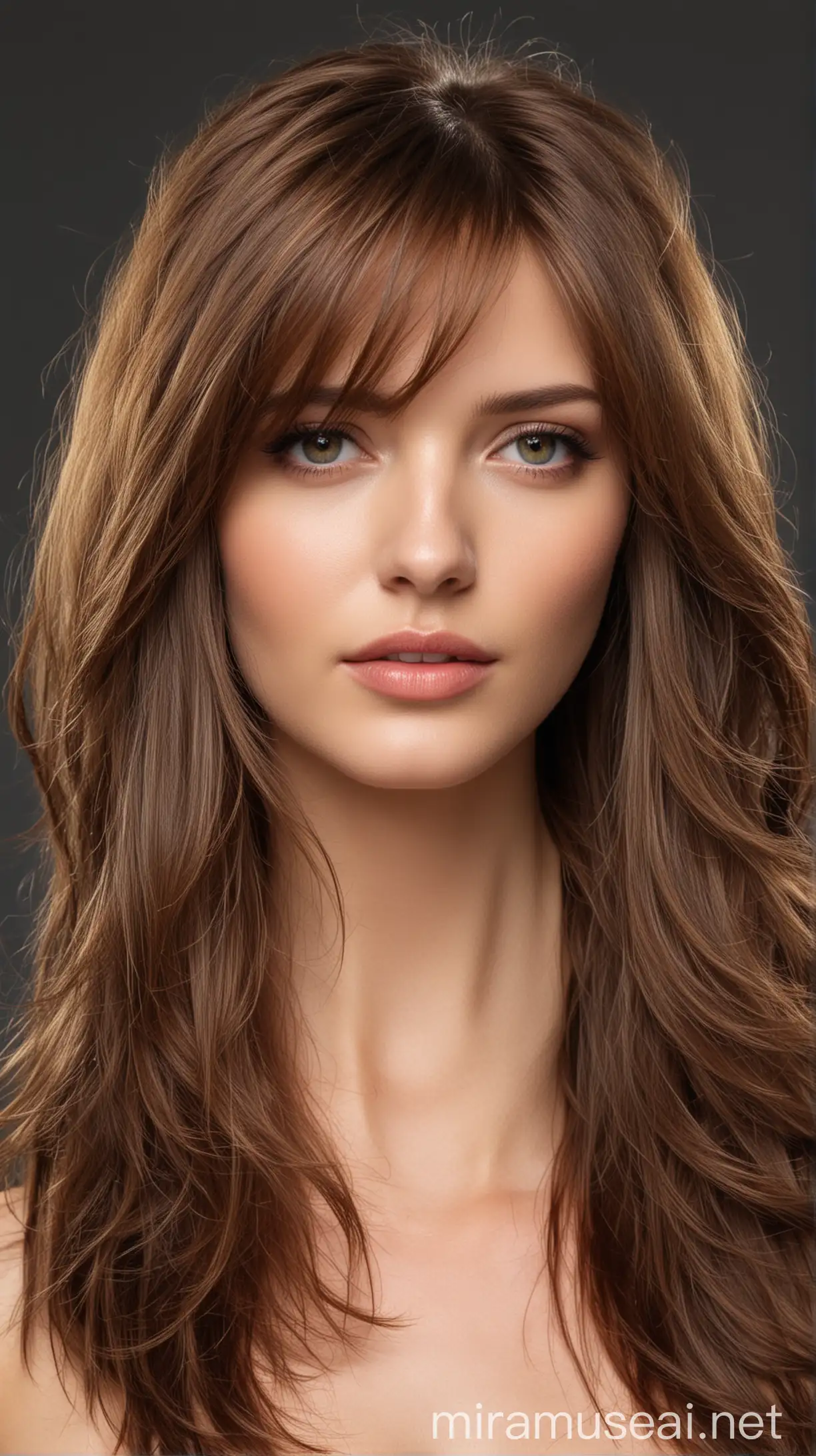 Beautiful model with long layers haircut