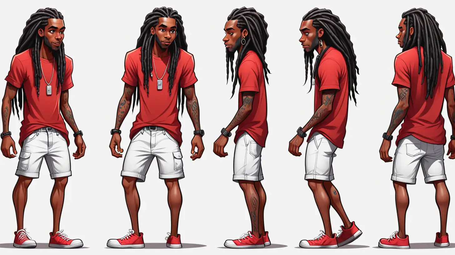Cartoon African American Man with Dreadlocks Walking in Various Poses