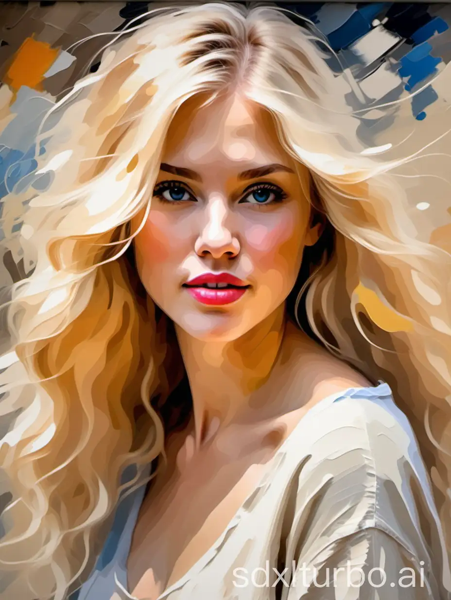 Beautiful blonde woman impressionist painting impressionist brushstrokes.
