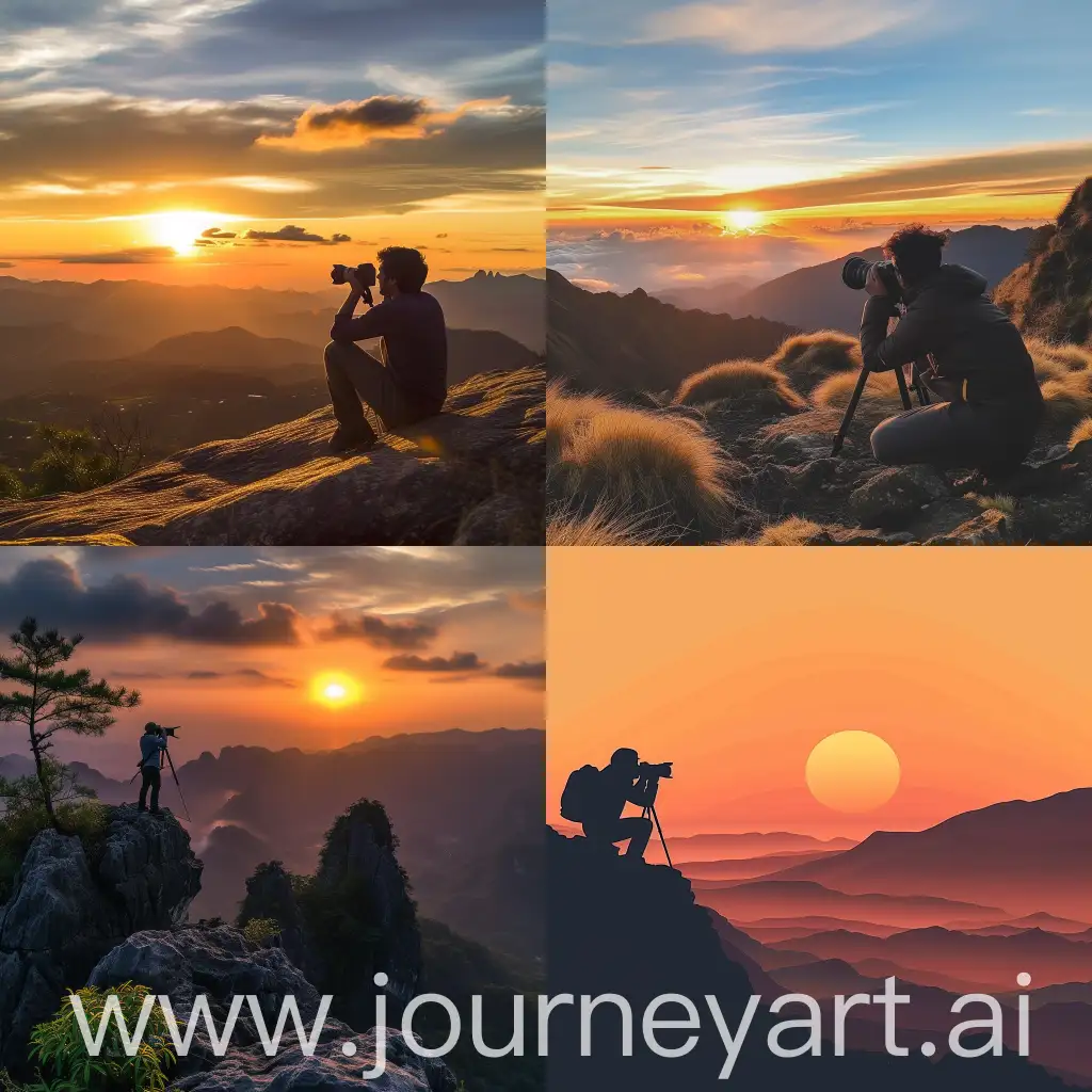 A photographer taking pictures até Sunset in a mountain