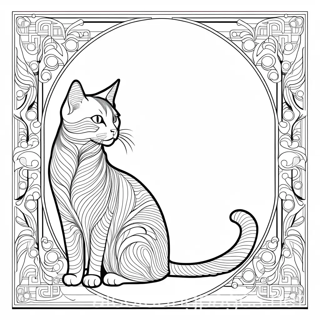cat, Coloring Page, black and white, line art, white background, Simplicity, Ample White Space. The background of the coloring page is plain white to make it easy for young children to color within the lines. The outlines of all the subjects are easy to distinguish, making it simple for kids to color without too much difficulty
