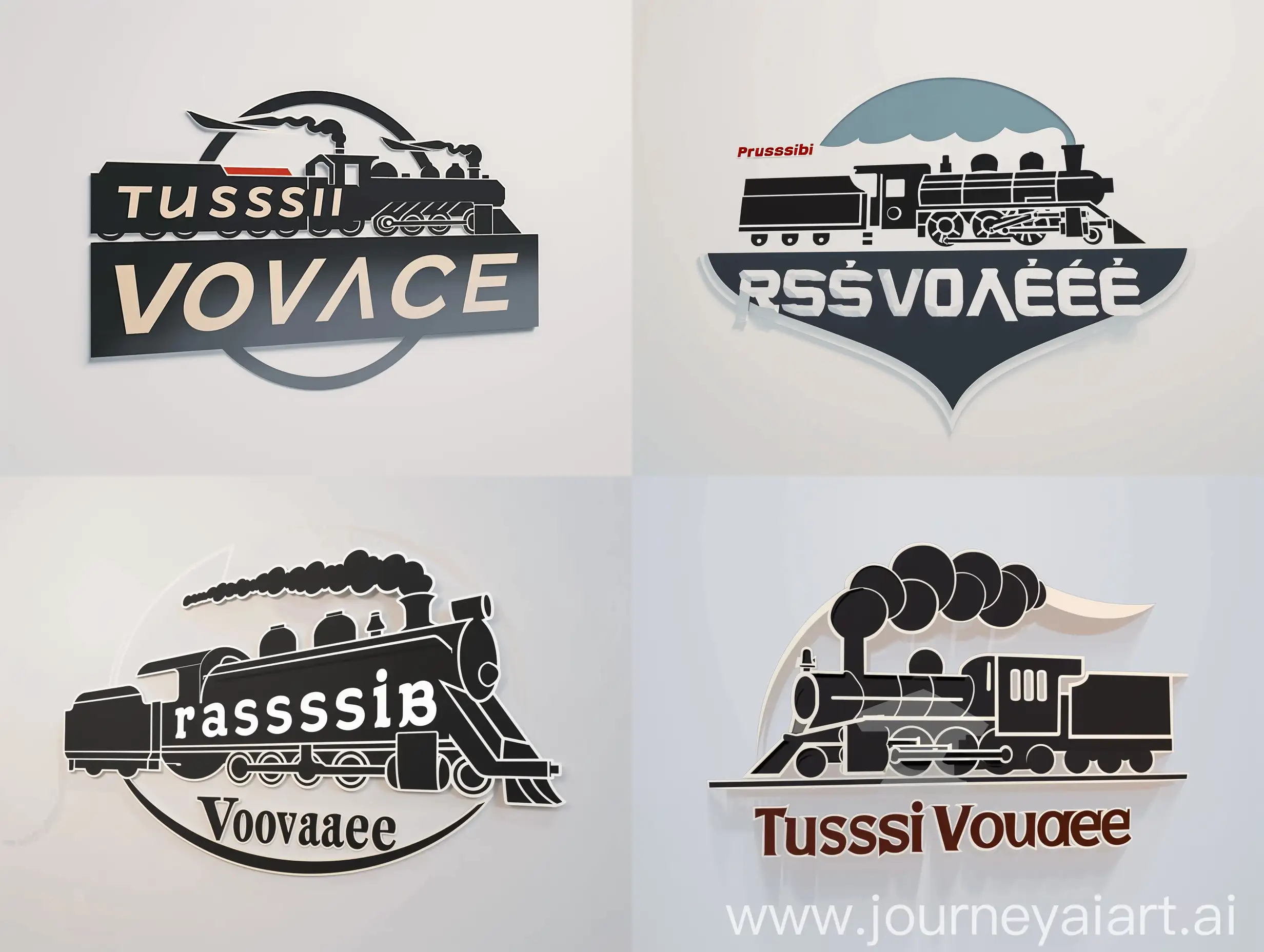 a logo design,with the text "Transsib Voyage", main symbol:train, steam locomotive, locomotive,Moderate,be used in Travel industry,clear background
