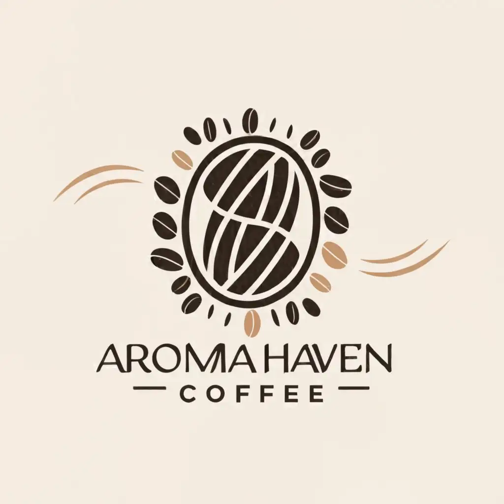 a logo design,with the text "Aroma Haven Coffee", main symbol:coffee, palms, wave,Minimalistic,be used in Restaurant industry,clear background