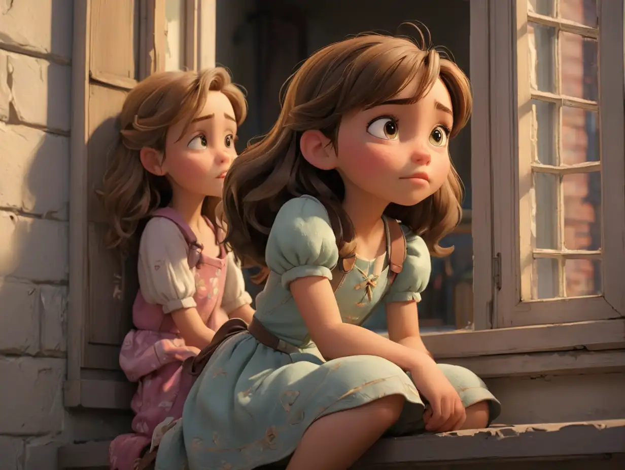 Young-Girl-Sitting-by-Window-Looking-Outside-3D-DisneyInspired-Scene