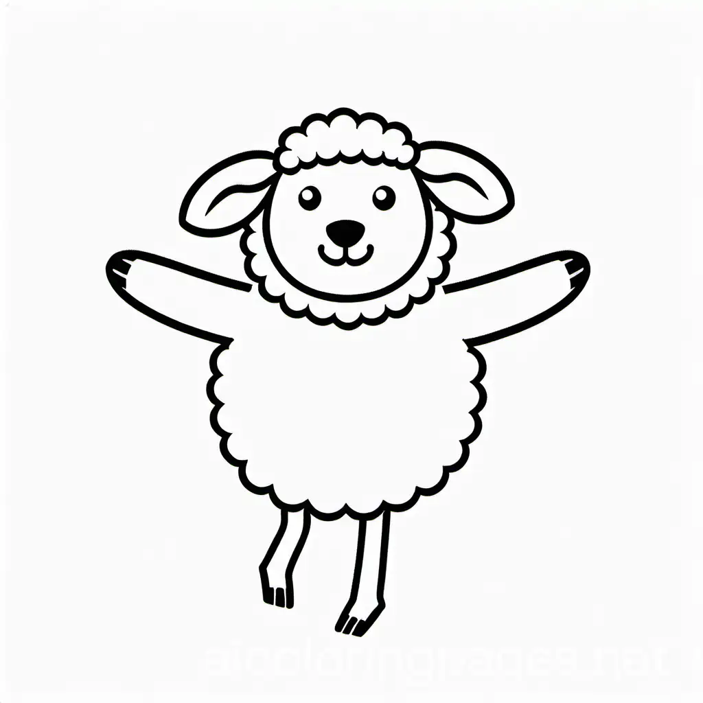 dancing sheep, Coloring Page, black and white, line art, white background, Simplicity, Ample White Space. The background of the coloring page is plain white to make it easy for young children to color within the lines. The outlines of all the subjects are easy to distinguish, making it simple for kids to color without too much difficulty