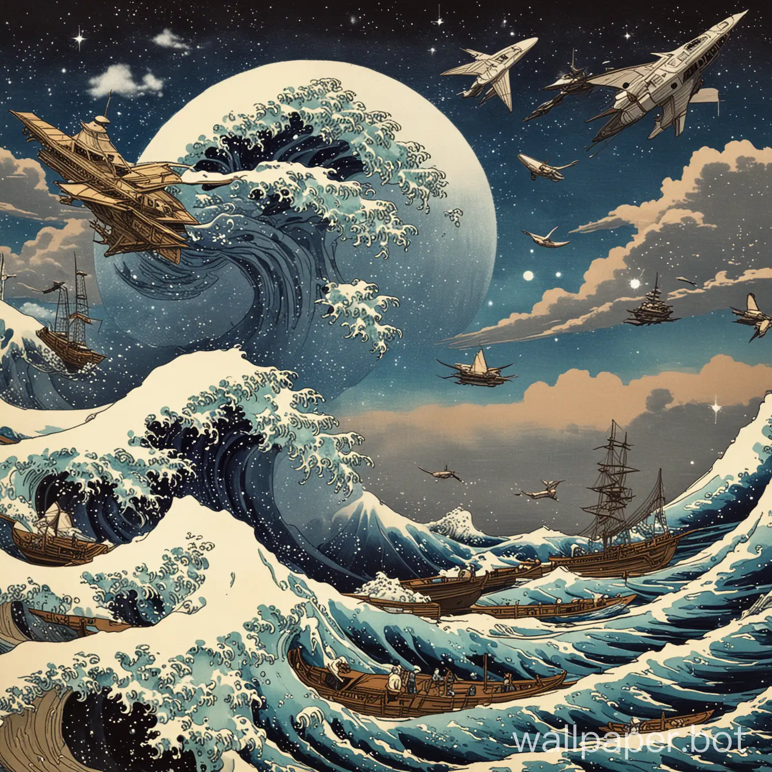 Futuristic-Rendition-of-The-Great-Wave-off-Kanagawa-with-Interstellar-Spaceships