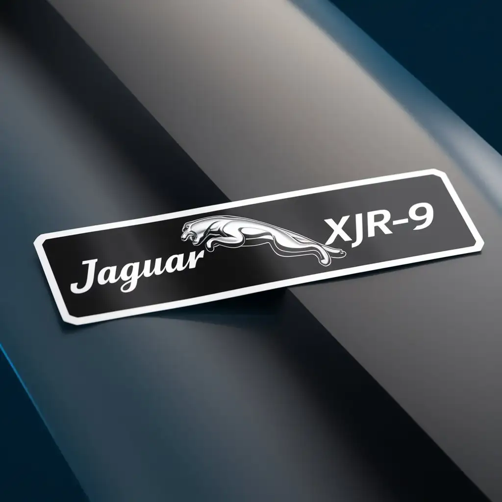 a rectangular sticker, with Written : Jaguar XJR-9