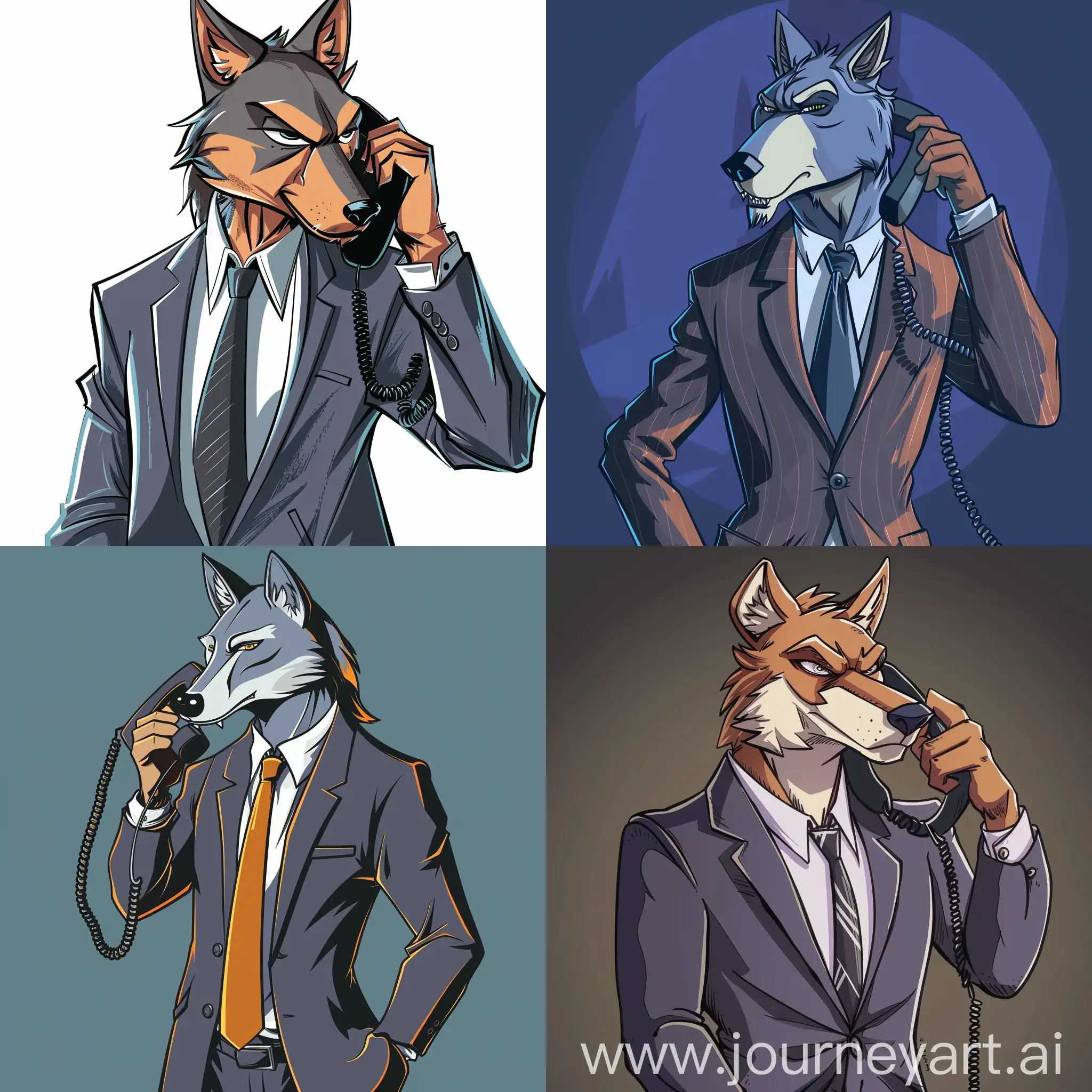Savvy-Wolf-Broker-in-Expensive-Cartoon-Suit-Makes-Business-Call