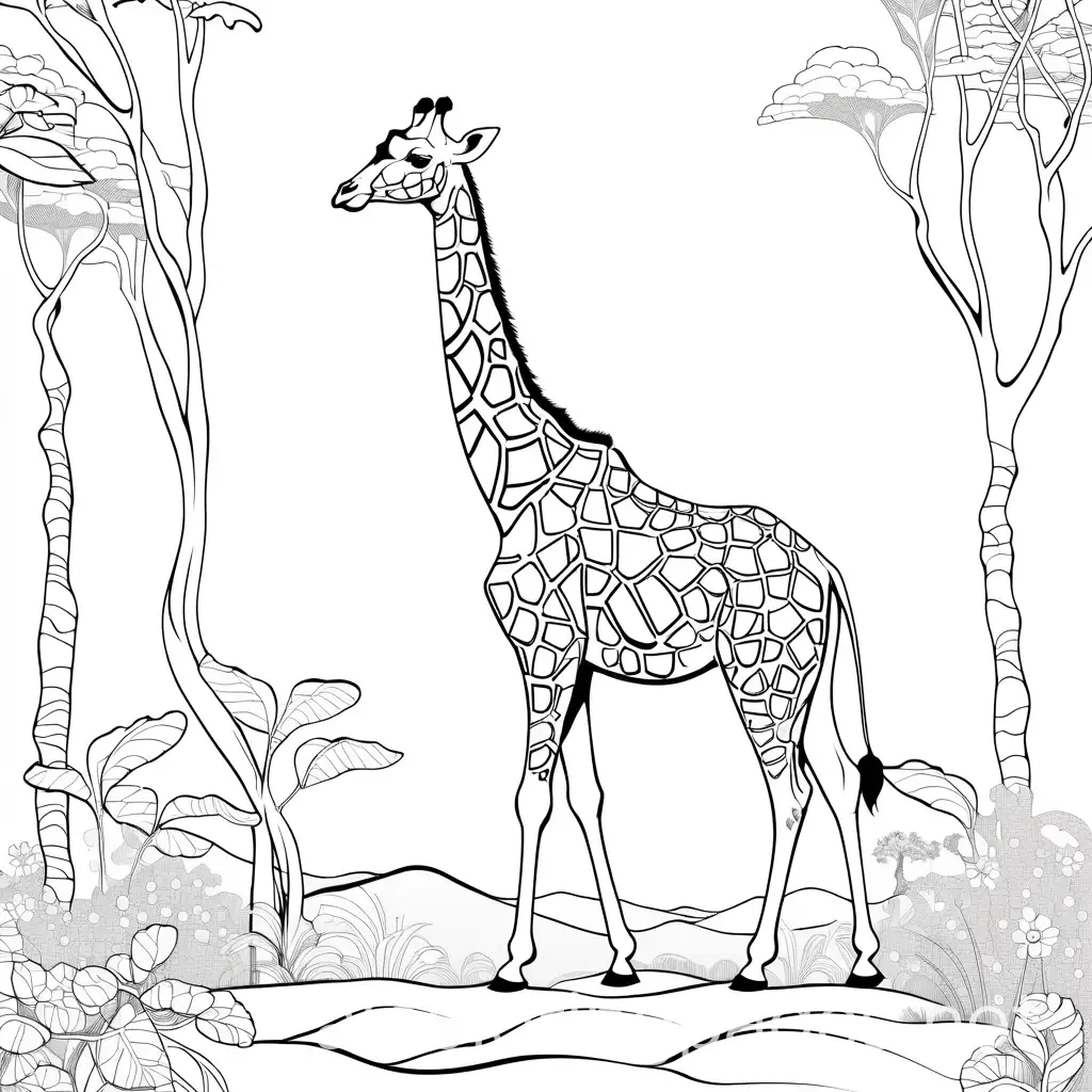 Giraffe, Coloring Page, black and white, line art, white background, Simplicity, Ample White Space.