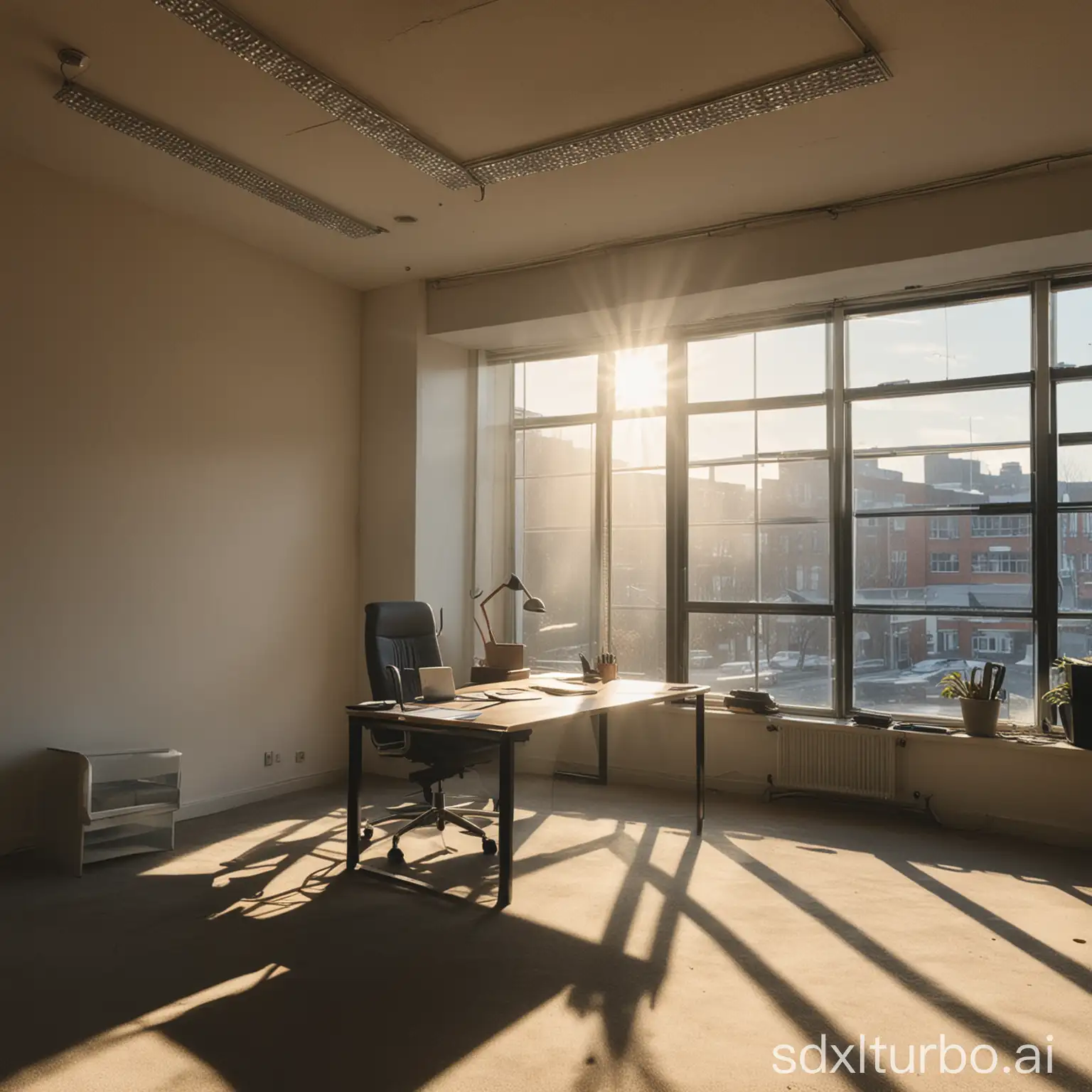 A photo of an office with sun light coming