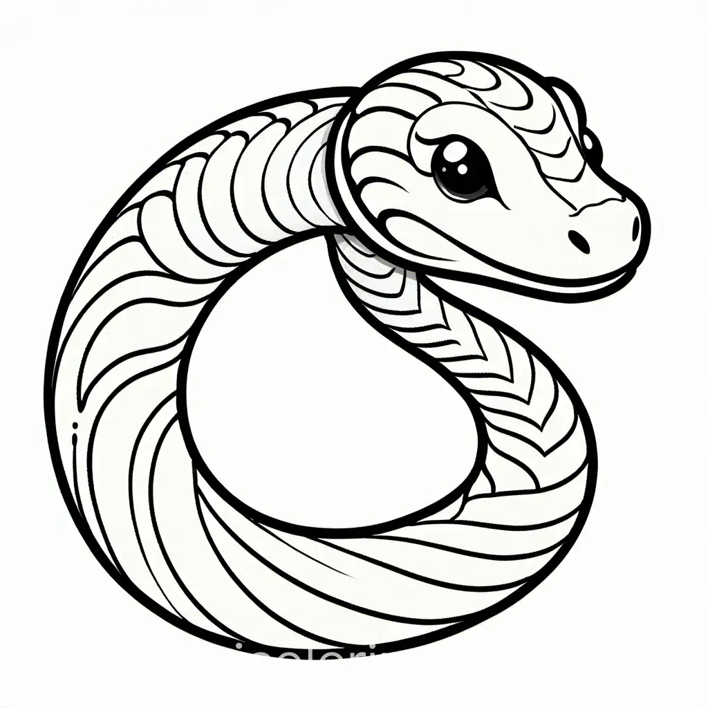 Galaxy snake with it's tail in its mouth, Coloring Page, black and white, line art, white background, Simplicity, Ample White Space. The background of the coloring page is plain white to make it easy for young children to color within the lines. The outlines of all the subjects are easy to distinguish, making it simple for kids to color without too much difficulty