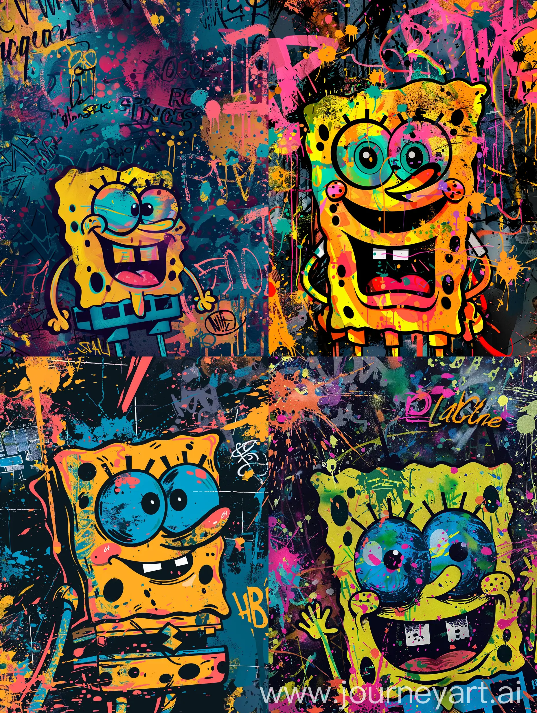 Fantasy-Illustration-of-SpongeBob-in-Vibrant-Urban-Graffiti-Setting