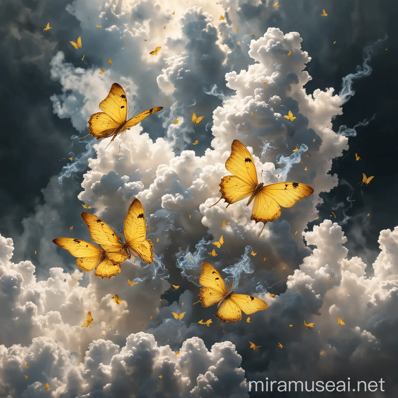 Tranquil Yellow Butterflies in Clouds A Relaxing Scene