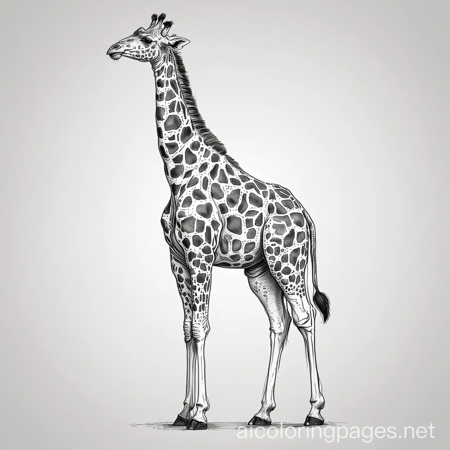 happy standing giraffe, Coloring Page, black and white, line art, white background, Simplicity, Ample White Space