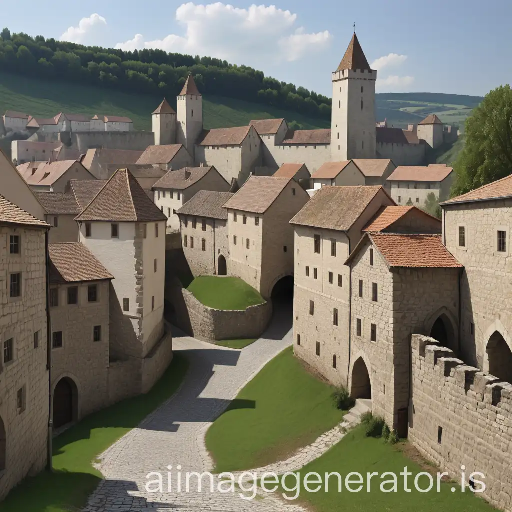 Stone medieval town, walled