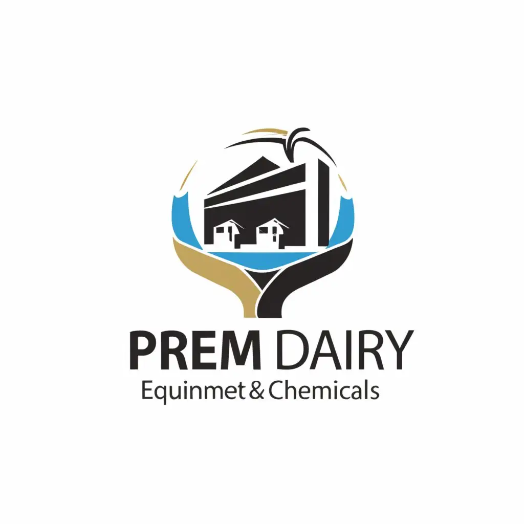 LOGO-Design-For-Prem-Dairy-Equipments-Chemicals-Clean-Typography-with-Dairy-Equipment-Emblem