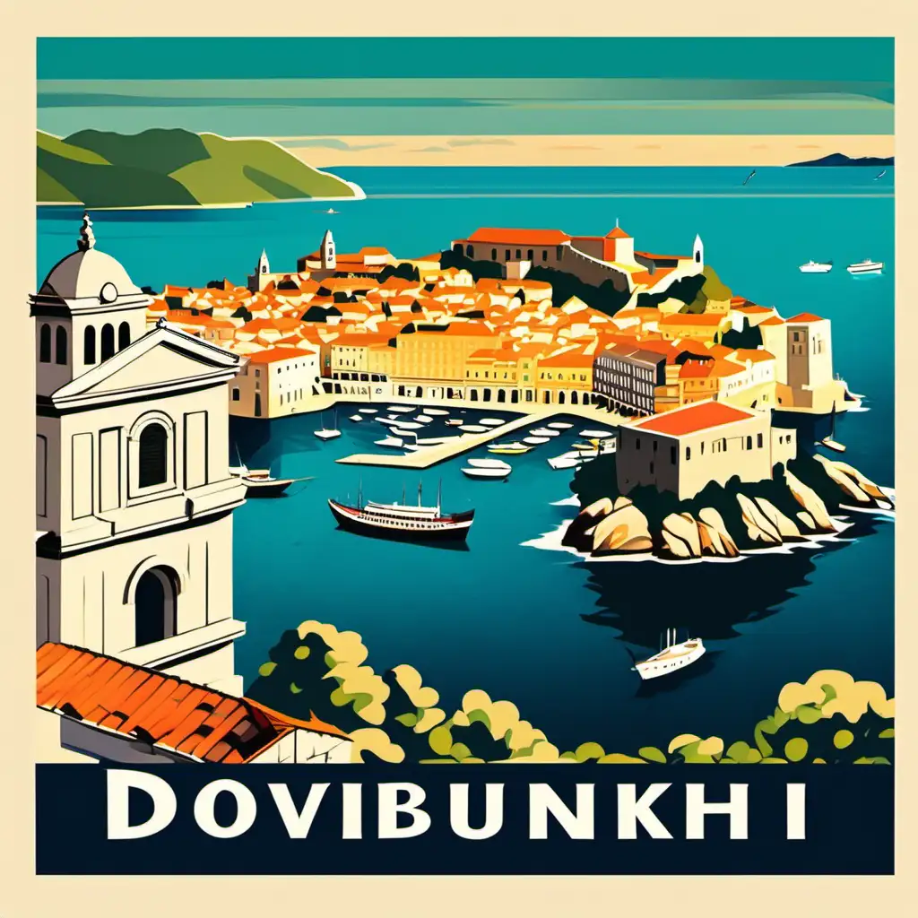 Vintage Travel Poster of Dubrovnik Ploe Iza Grada