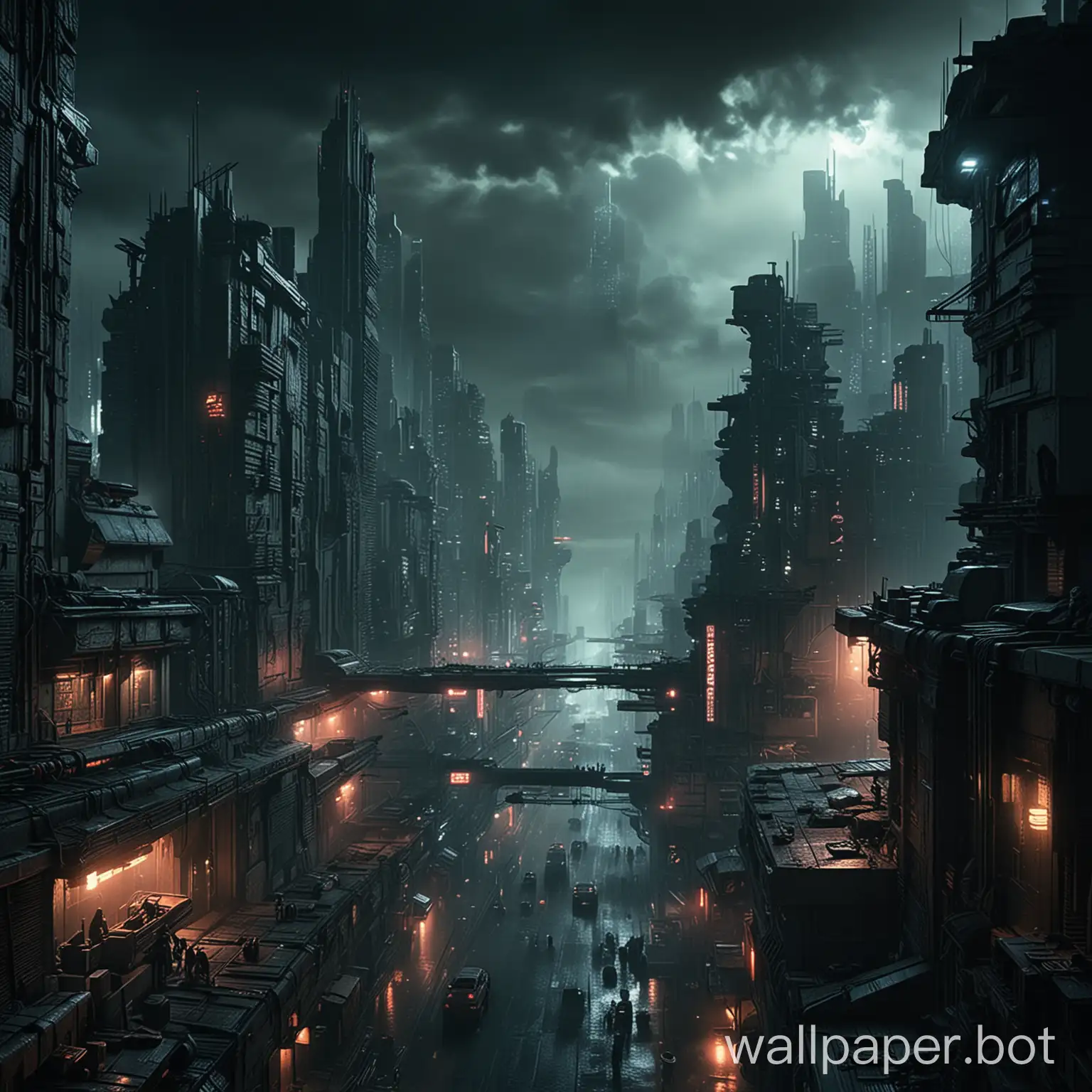 Blade runner futuristic dark sci-fi city landscape