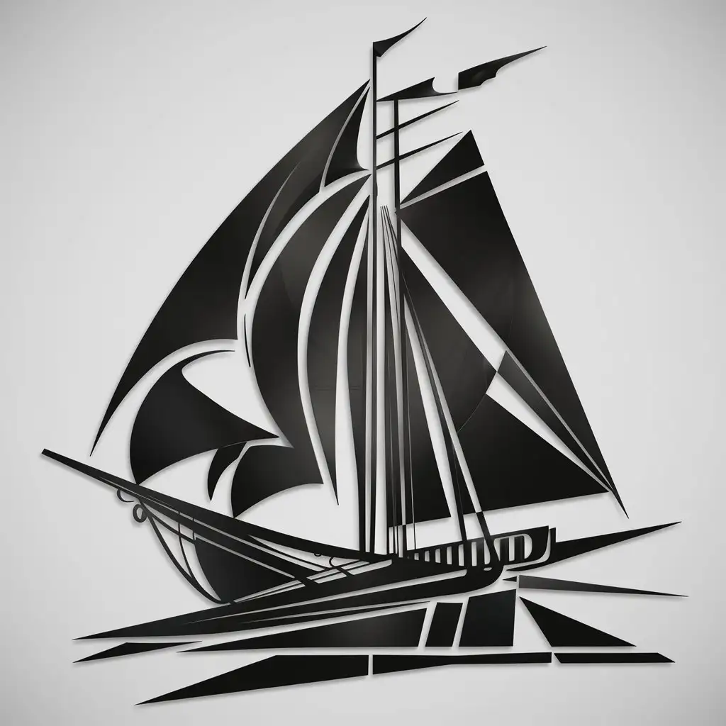 Modern Abstract Icon of Columbus Sailboat in Black and White