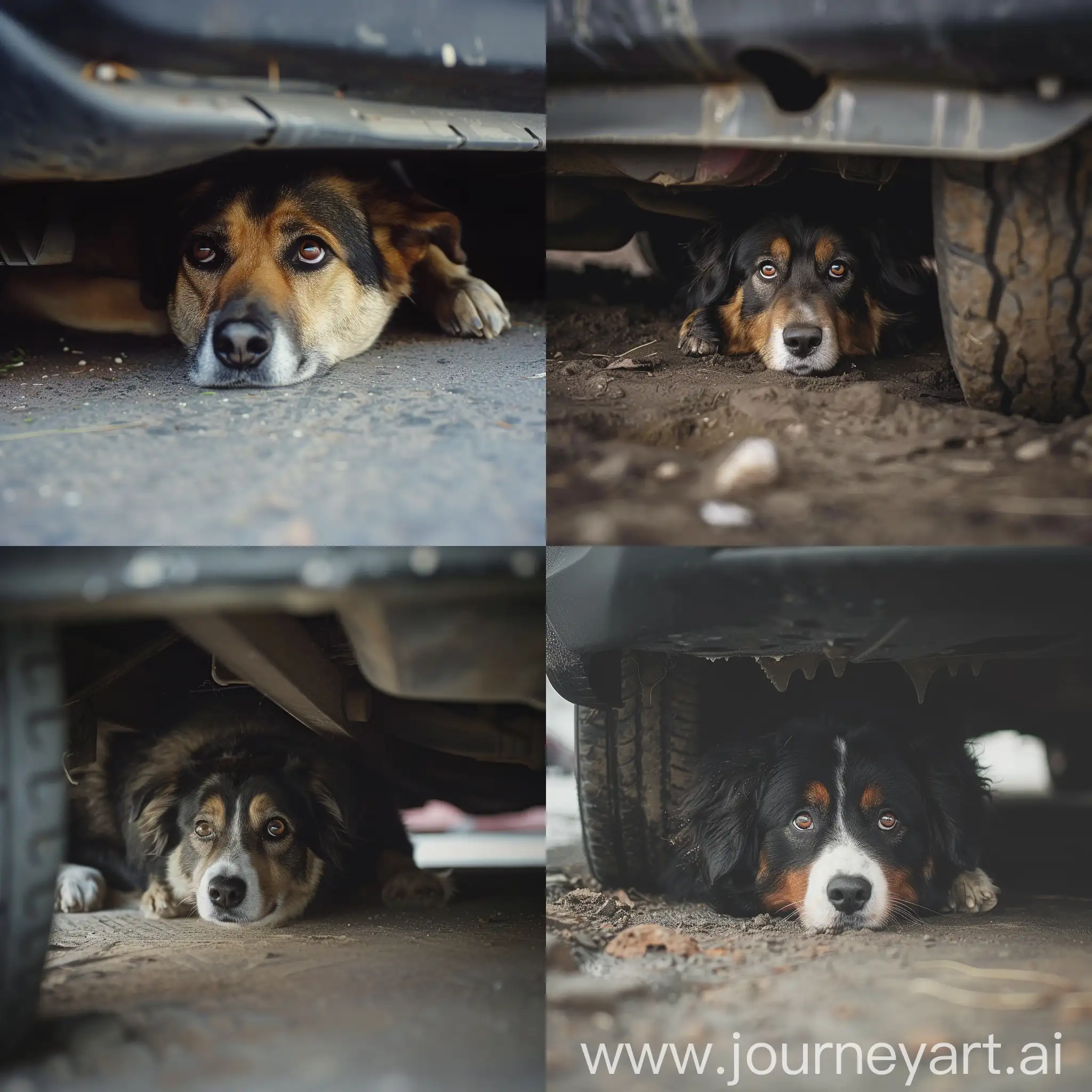 a dog under a car

