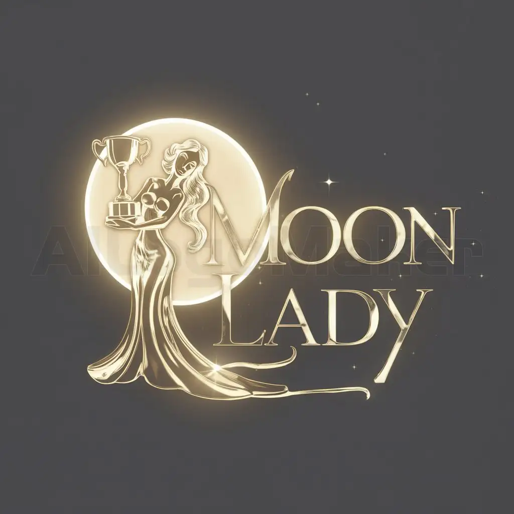 a logo design,with the text "moon lady", main symbol:moon, trophy, beautiful woman,Moderate,be used in Entertainment industry,clear background