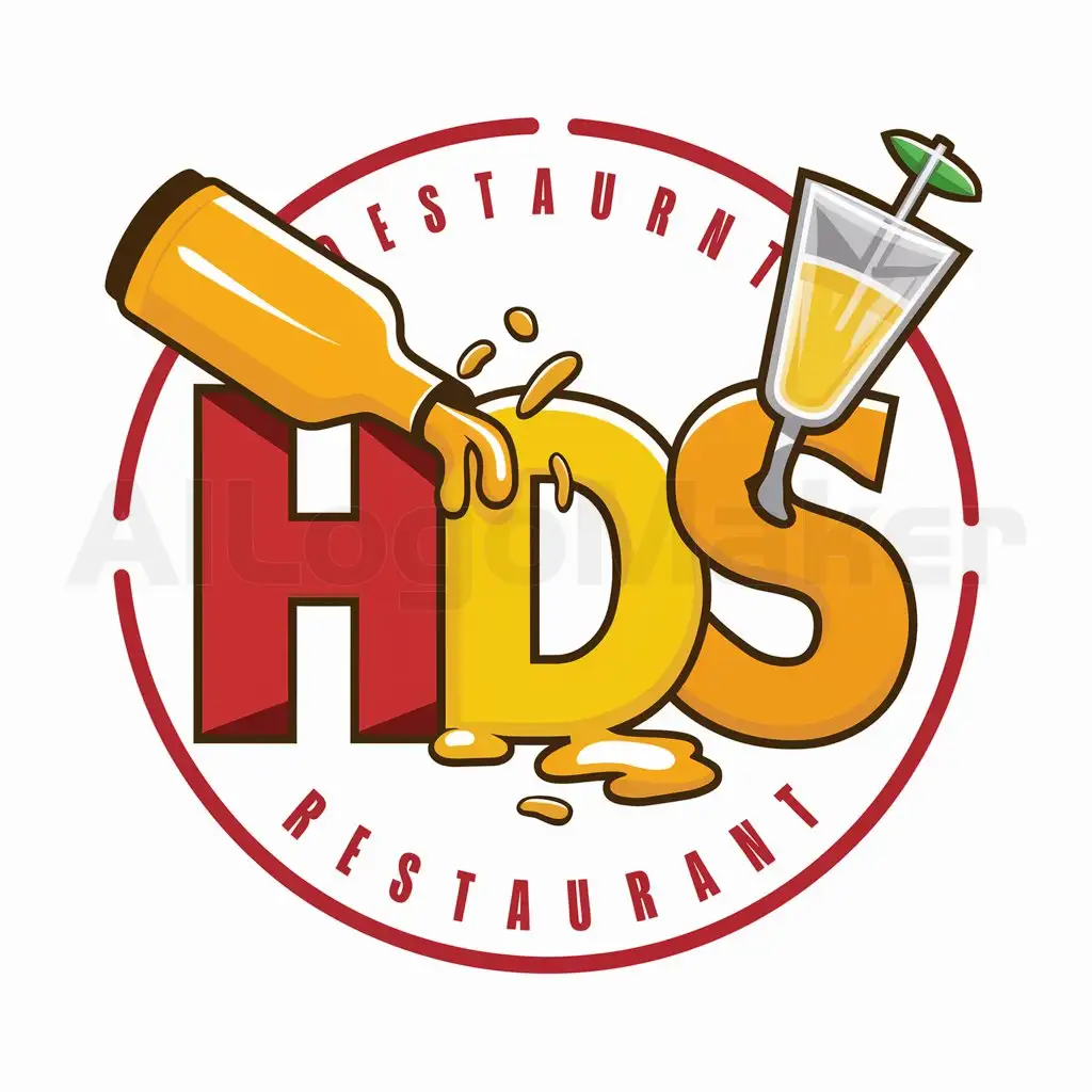 LOGO-Design-For-HDS-Mustard-Bottle-and-Lemonade-Glass-Emblem-in-Red-Yellow-and-Orange