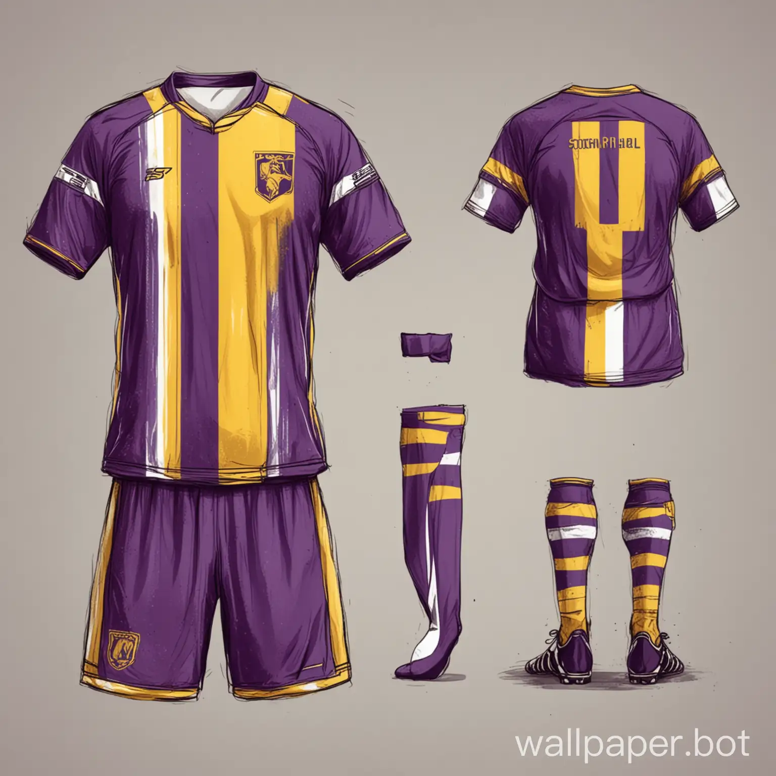 soccer uniform purple-yellow wide stripe white background sketch form concept