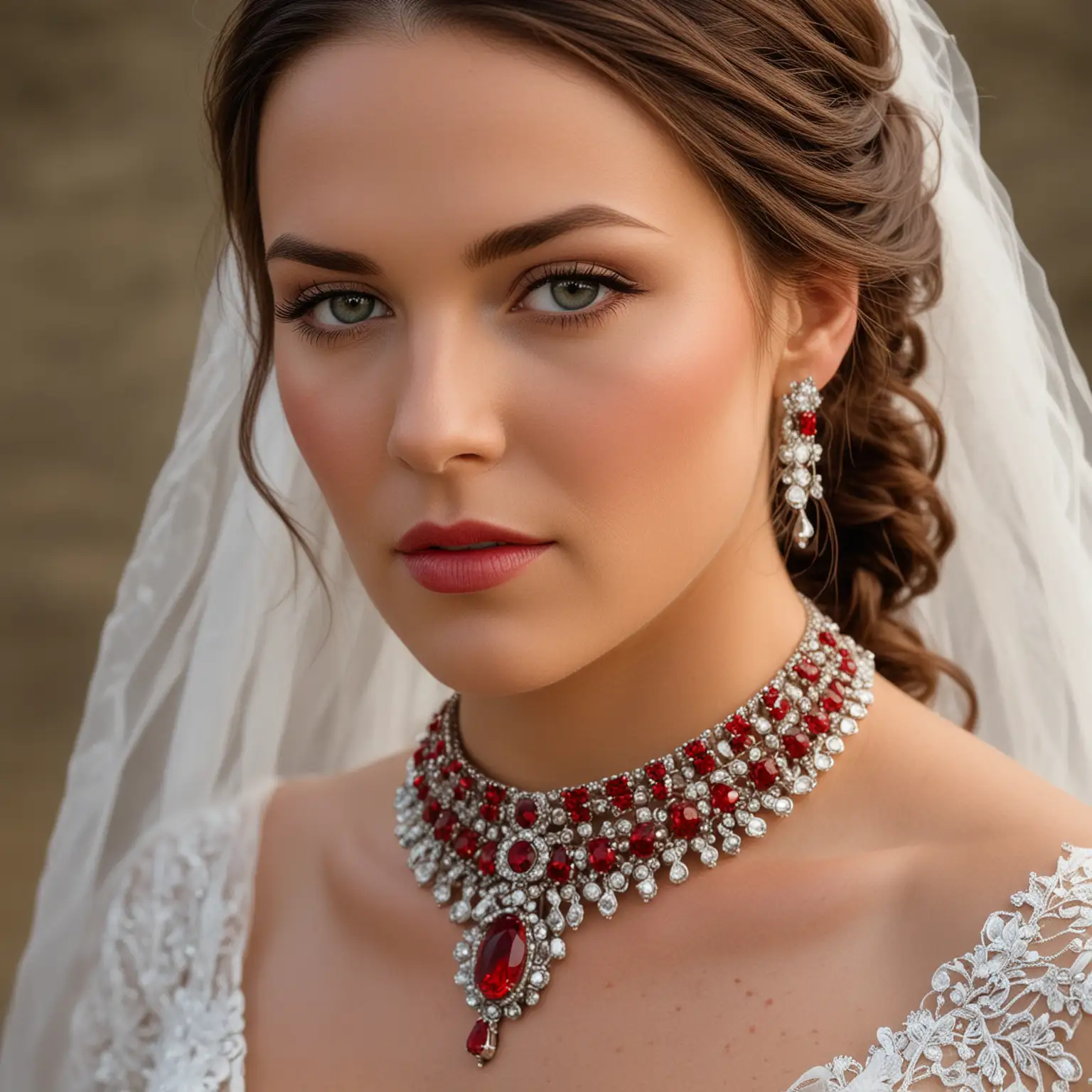 Western Bride Adorned in Red Gemstones Wedding Jewelry