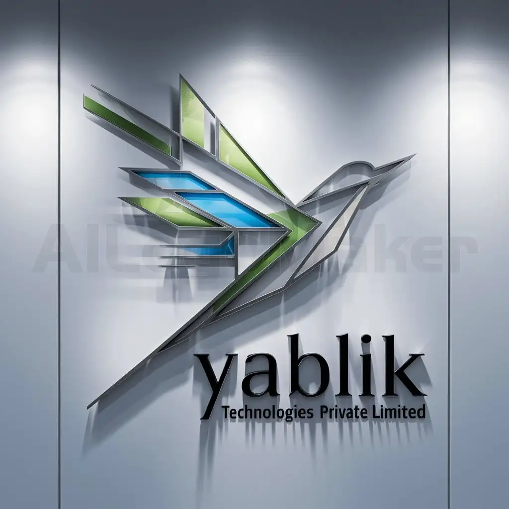 a logo design,with the text "Zyablik Technologies Private Limited.", main symbol:Design an abstract concept logo for 'Zyablik Technologies Private Limited', featuring a geometric representation of a bird in flight. The shapes and lines are sleek and modern, reflecting the company's focus on cutting-edge technology. Use a vibrant color gradient of blues, greens, and yellows to symbolize growth and technological advancement against a white background. Do not show any photo realism or shading.,Moderate,clear background