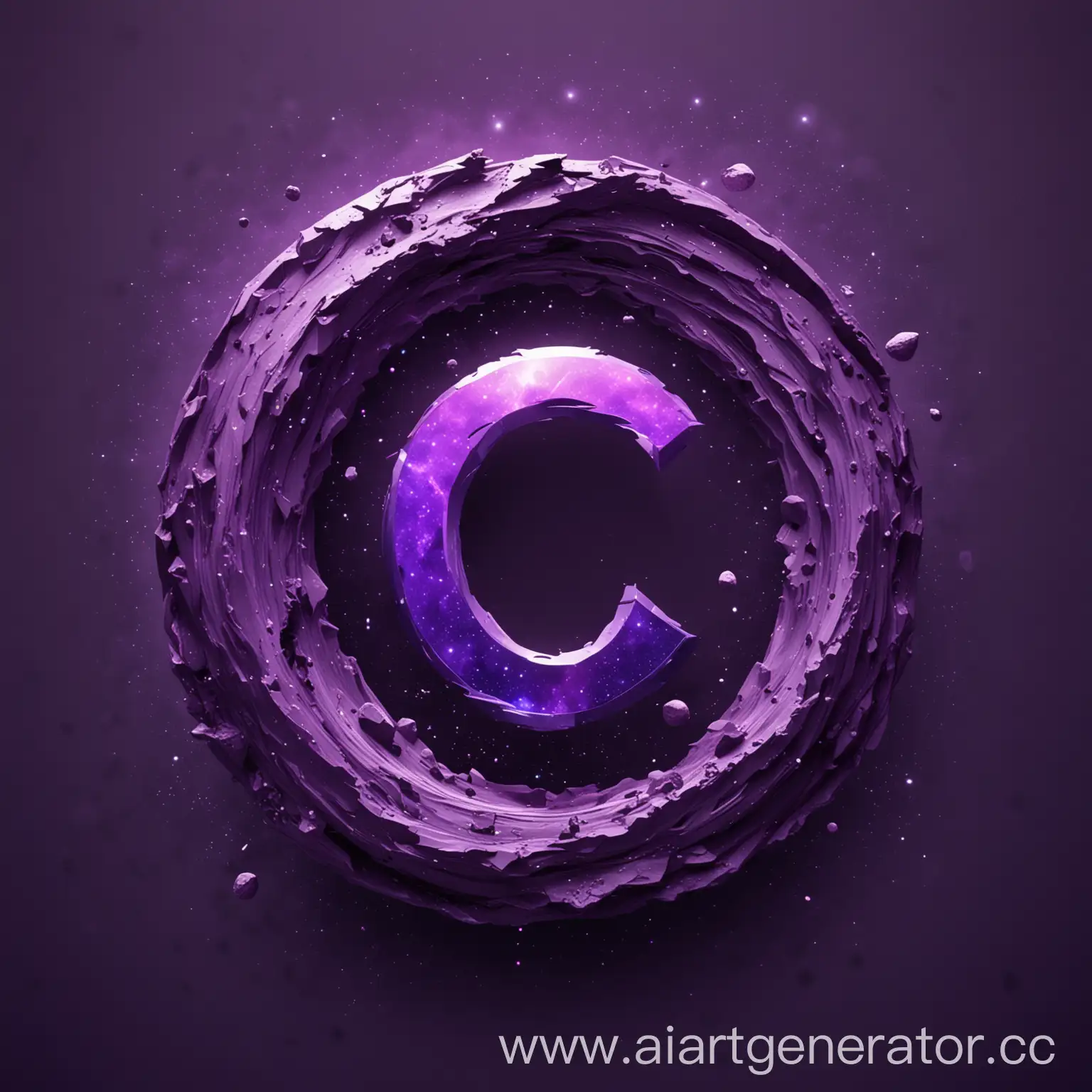 Сделай логотип для компании фиолетовый астероид где в центре буква C