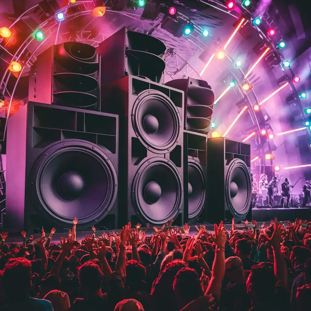 Vibrant Music Festival with Colorful Loudspeakers
