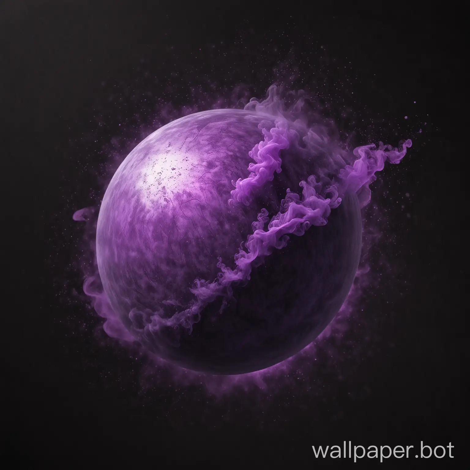 нарисуй шар, который заполнен фиолетовым туманом на черном фоне
