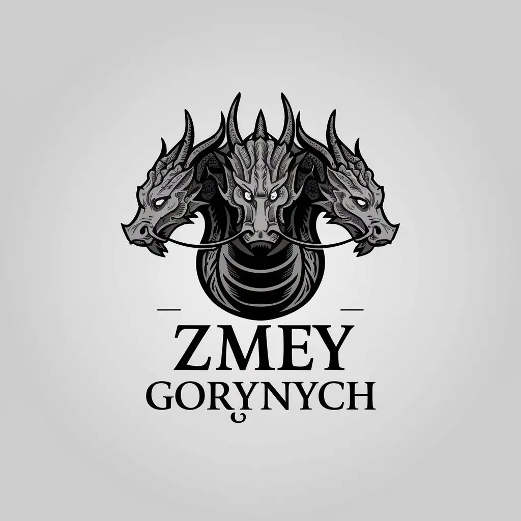 a logo design,with the text "Zmey Gorynych", main symbol:Dragon with 3 heads,complex,clear background