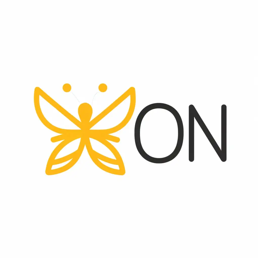 a logo design,with the text "On", main symbol:Yellow color and butterfly,Minimalistic,clear background
