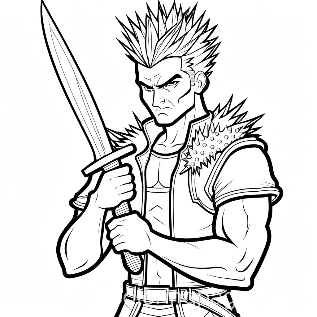 Angry-Man-with-Spiky-Hair-Holding-Knife-Coloring-Page