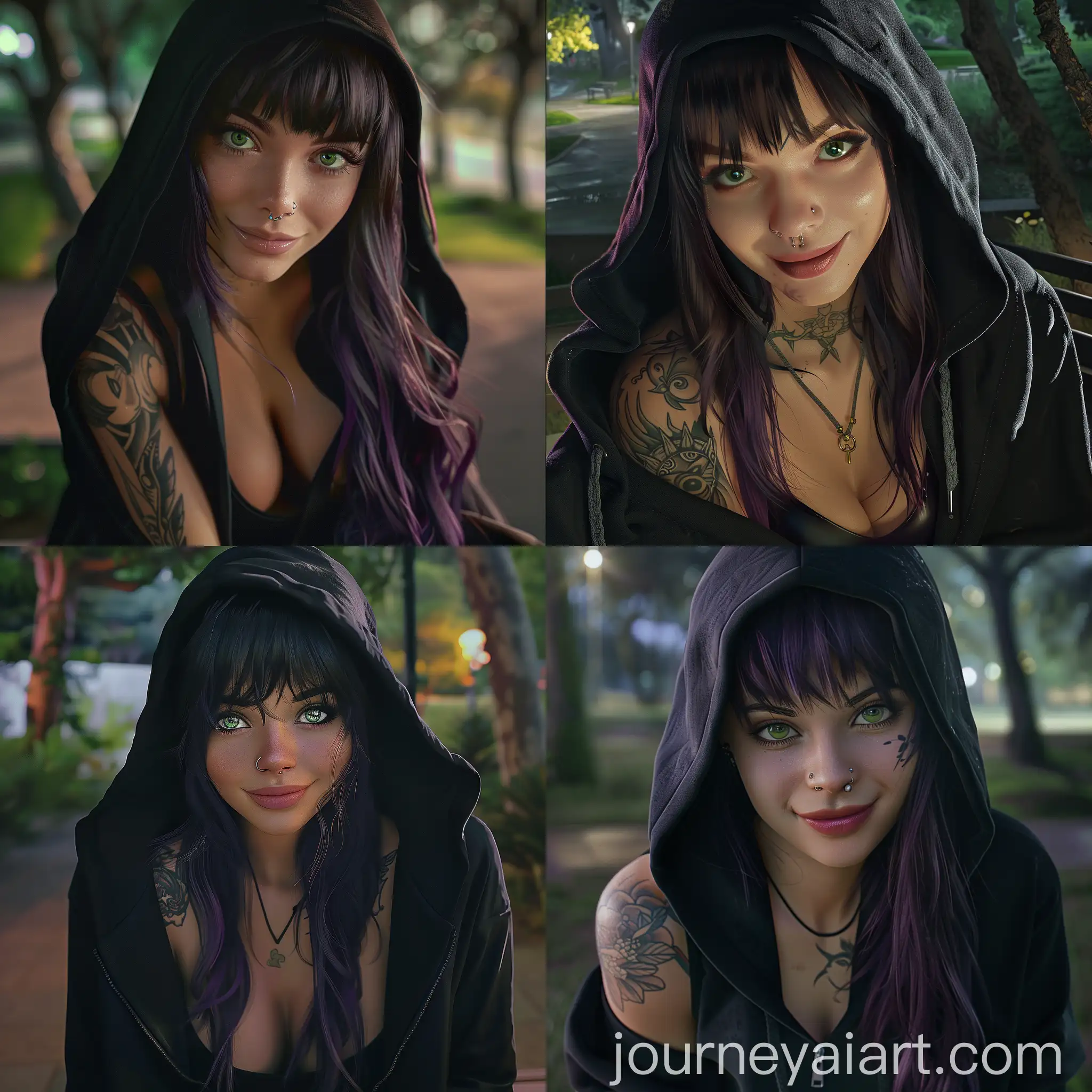 Seductive-Young-Woman-with-Purple-Hair-in-Park-Night-Scene-Portrait