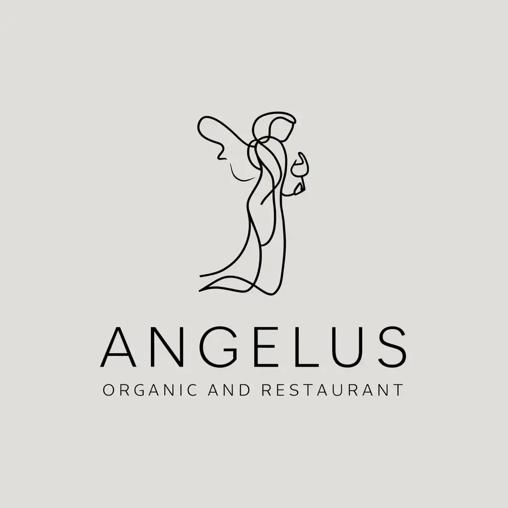 a logo design,with the text "ANGELUS", main symbol: Create one line drawing art representing an angel called "ANGELUS". The logo name is "ANGELUS". A combination logo that balances modern and minimalist design styles. The logo should be versatile enough to convey the following key points:
1. The business name it is "ANGELUS".
2. We are organic (Bio) farmers and our product comes in total respect with nature and animals.
3. Our main products are wine and restaurant. A bit of our inner desire for simplicity and harmony (single line 😉).,Minimalistic,be used in wine and restaurant industry,clear background