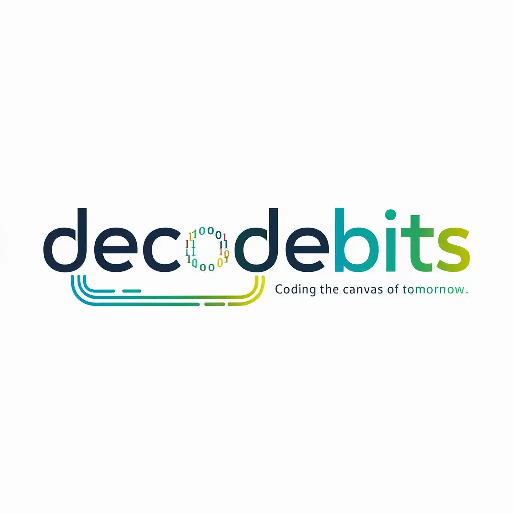 **Project Brief: Generate a Wordmark Logo for "Decodebits"**

**Company Name:** Decodebits  
**Slogan:** "coding the canvas of tomorrow"

**Description:** Decodebits is a technology-based company specializing in innovative solutions for tomorrow's digital landscape. Their expertise lies in coding, software development, and cutting-edge technology solutions. With a vision to decode the complexities of modern technology, Decodebits aims to transform them into simple, elegant solutions that shape the future.

**Design Direction:** The logo should primarily feature the company name "Decodebits" in a unique and modern font style. Incorporate elements or symbols related to coding, technology, or digital innovation to reflect the company's domain. The color scheme should be modern and tech-savvy, possibly incorporating shades of blue, green, or purple. Position the slogan "coding the canvas of tomorrow" below or alongside the company name, complementing the overall design. Present the logo on a blank background to ensure focus on the wordmark and slogan.

**Deliverables:** Provide a high-resolution image file (.png or .jpeg) of the wordmark logo with a blank background. Optionally, include variations of the logo with different color schemes or font styles for versatility.

**Additional Notes:** Explore creative interpretations of the company's vision and values through the logo design. Ensure scalability and suitability for both digital and print formats.