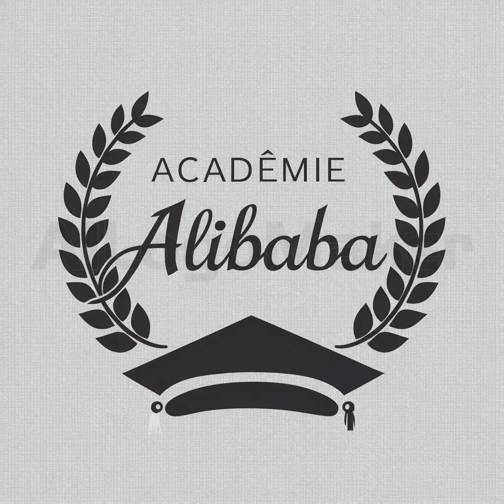 a logo design,with the text "Académie Alibaba", main symbol:Chapeau Laureat,complex,be used in Education industry,clear background