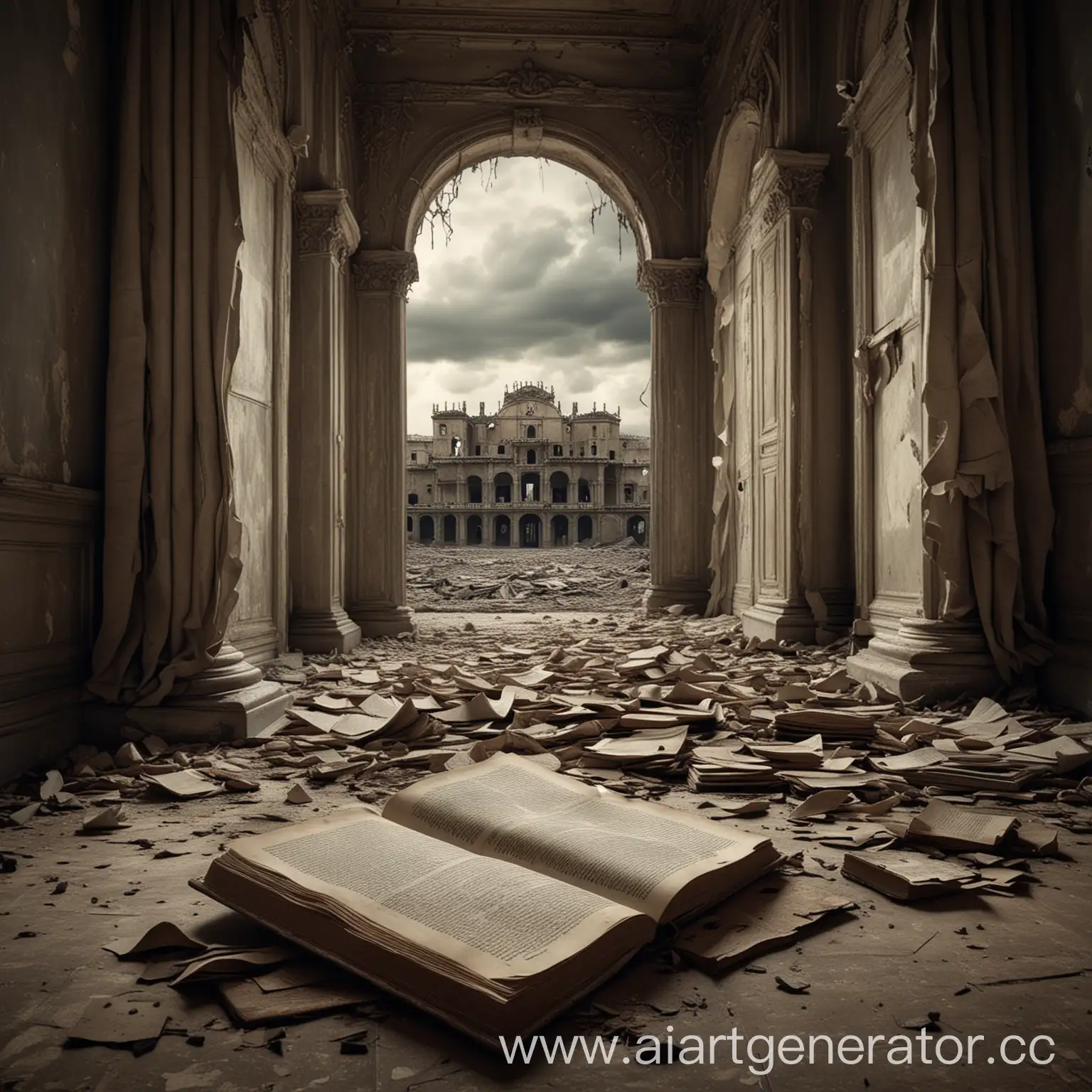 Abandoned-Palace-with-Torn-Curtains-and-Desolate-Book-Symbolic-Depiction-of-Illusions-Collapse