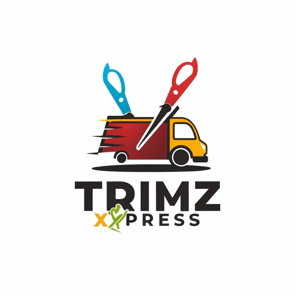 a logo design,with the text "TRIMZ XPRESS", main symbol:scissors and vans,Moderate,clear background