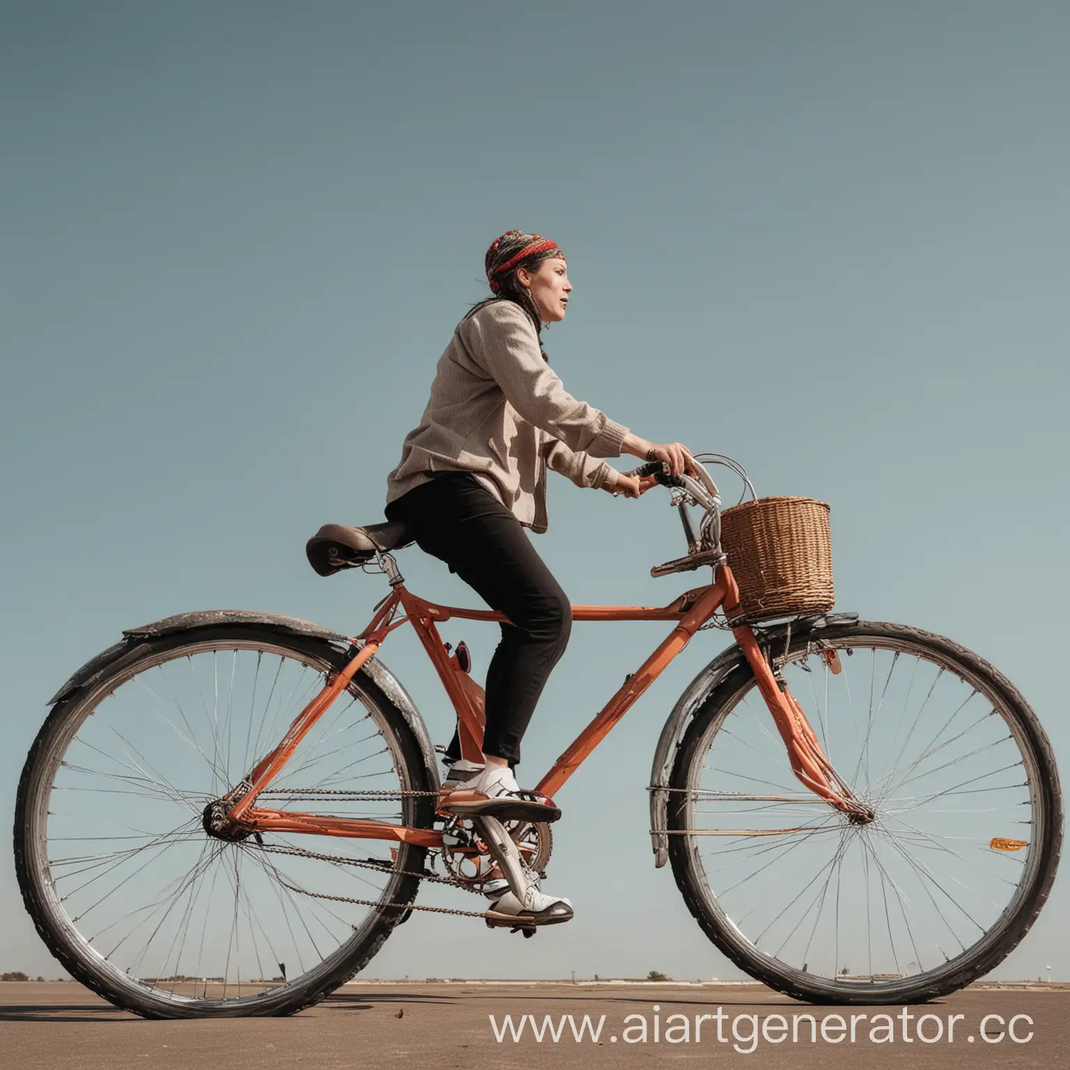 Person-Riding-Enormous-Bicycle-in-Urban-Landscape