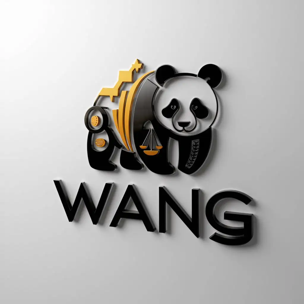 a logo design,with the text "Wang", main symbol:Panda,complex,be used in Finance industry,clear background