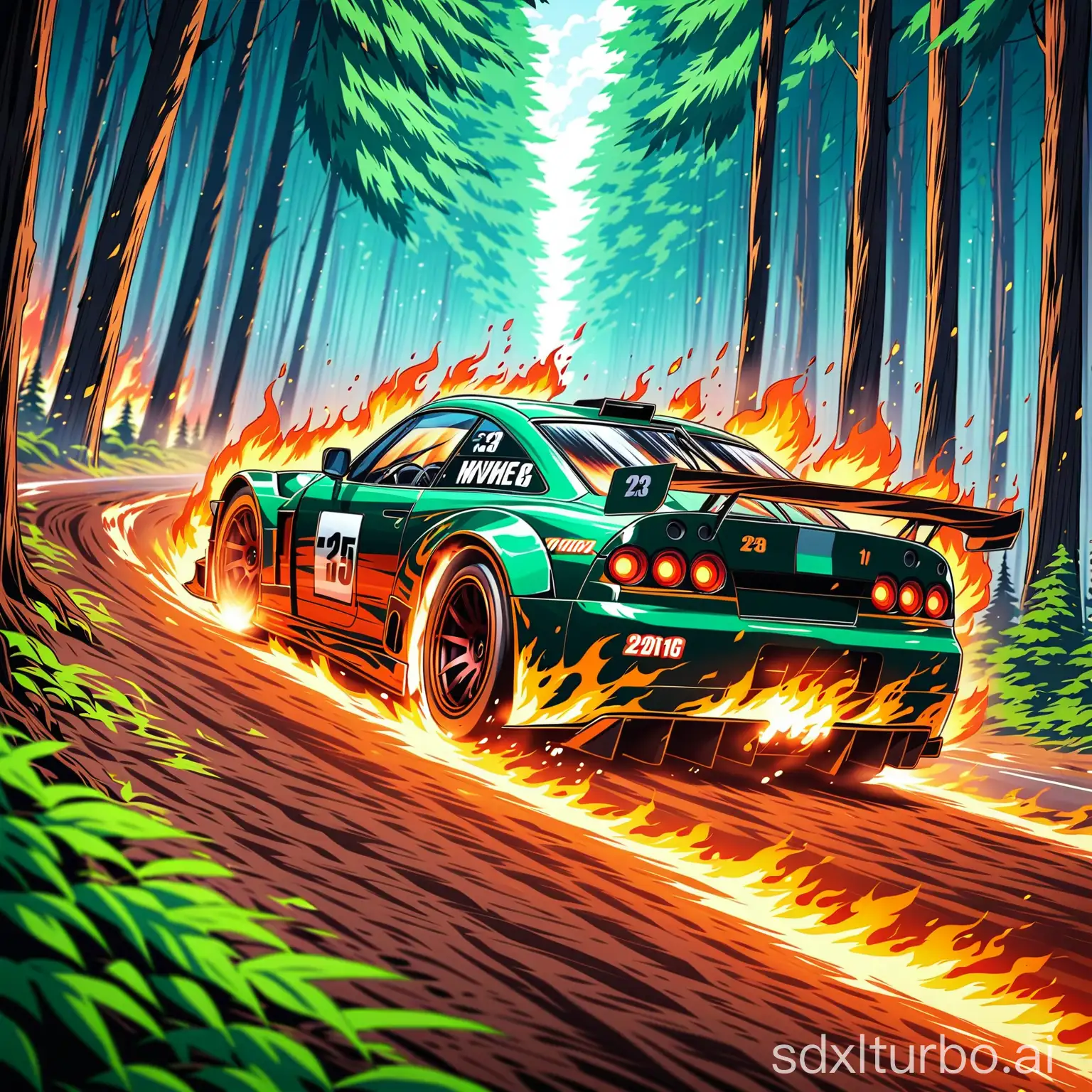 Speeding-Racing-Car-Blazes-Through-Dense-Forest