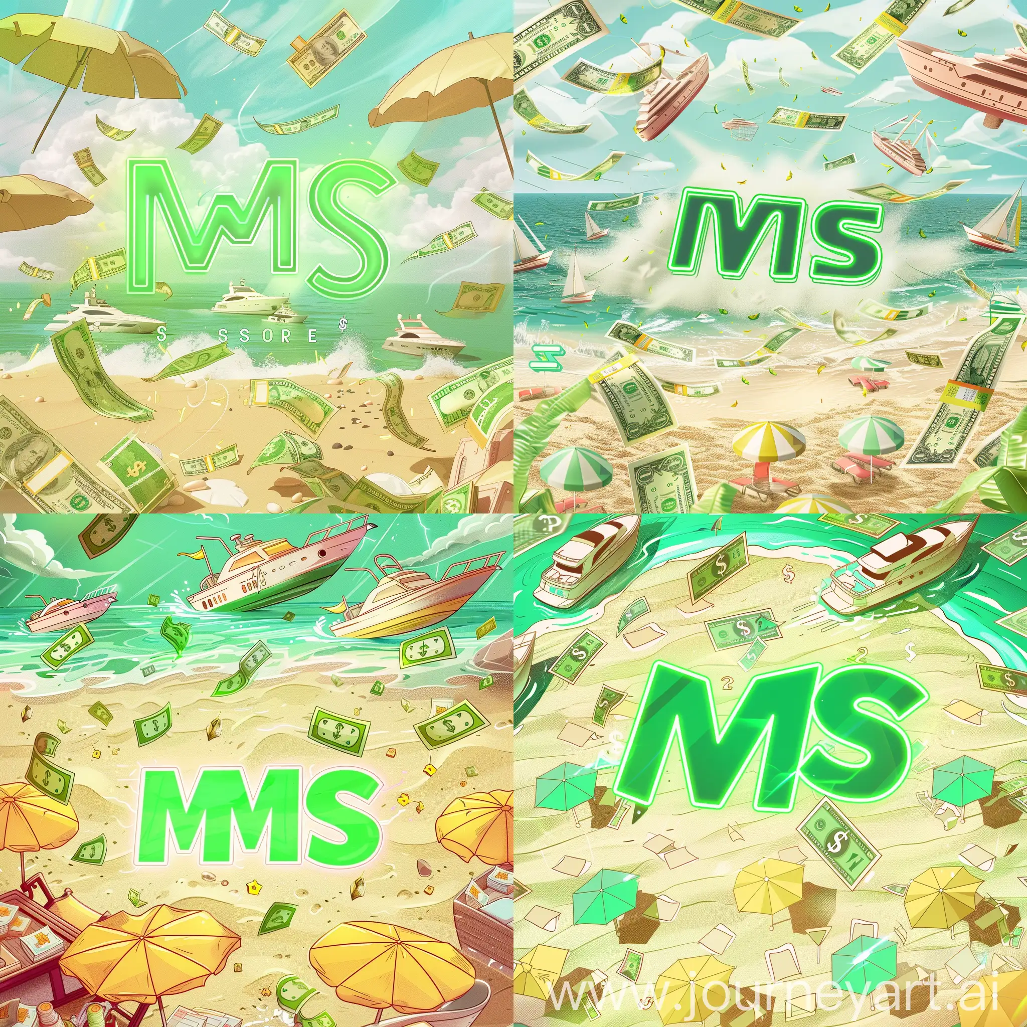 NeonGreen-MS-Money-Store-Avatar-Beachside-Bliss-with-Yachts-and-Banknotes