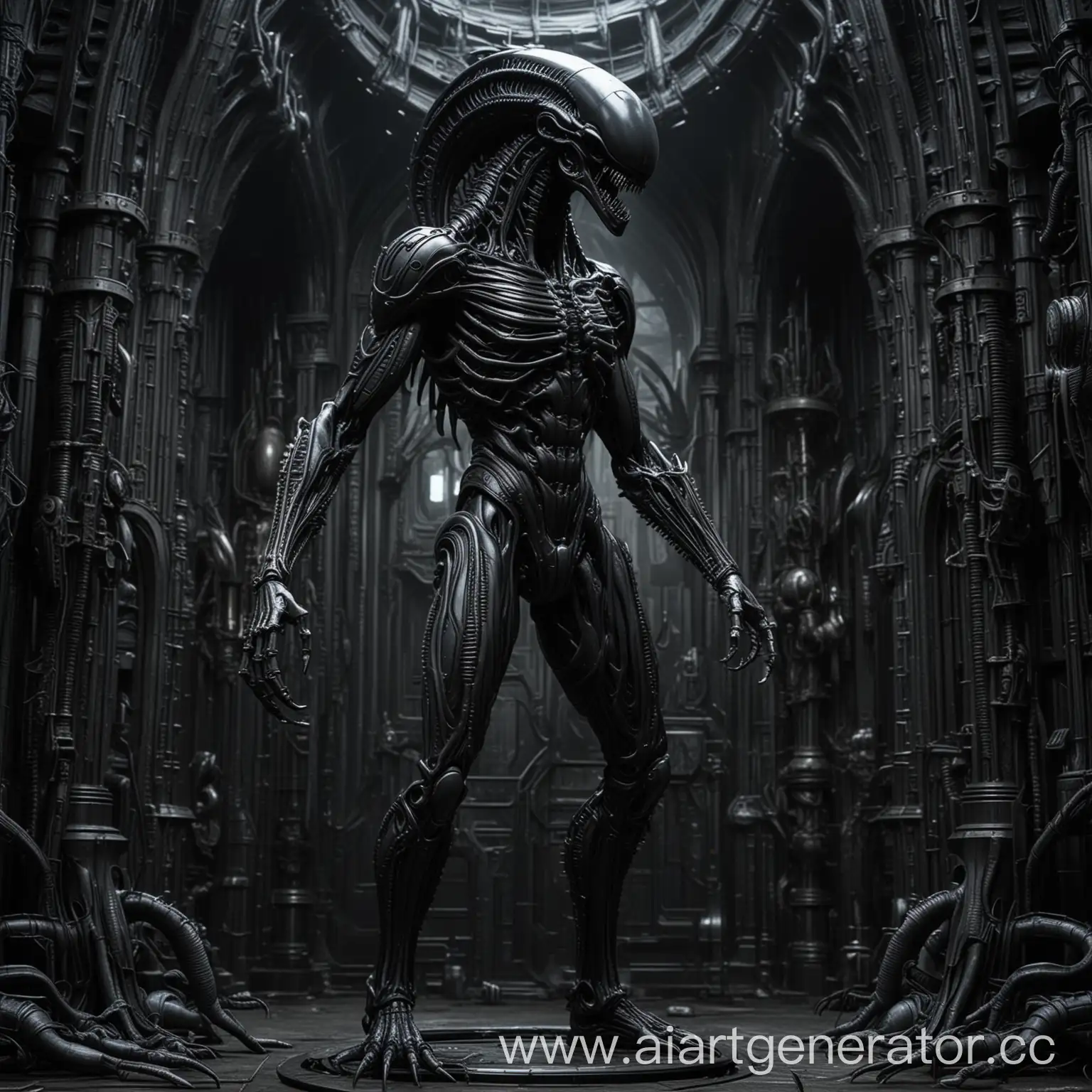 HR-Giger-Style-Black-Metal-Xenomorph-in-Infernal-Gothic-Cathedral