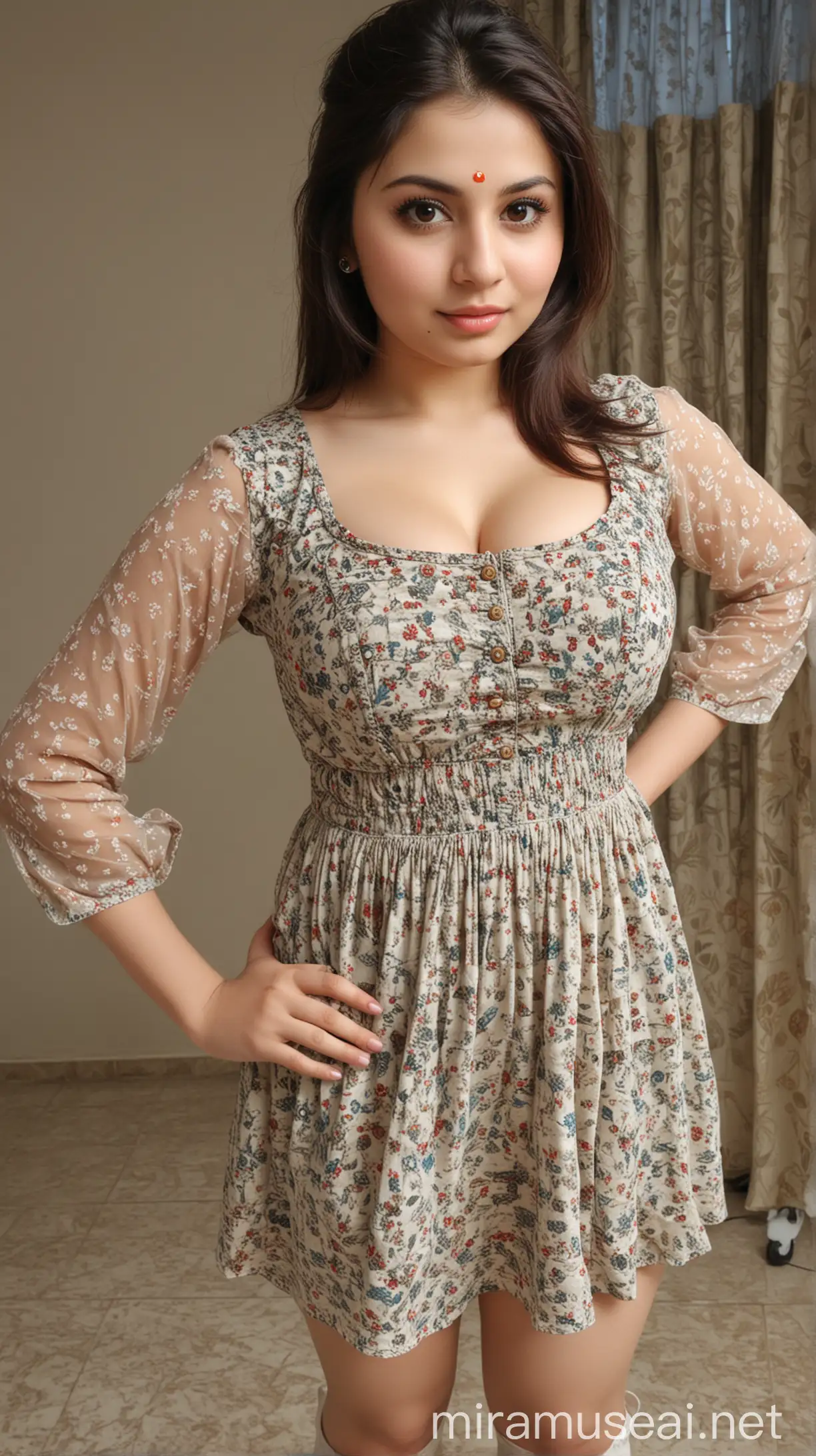 Pakistani Girl in Small Dress Facing the Camera with Extreme Features