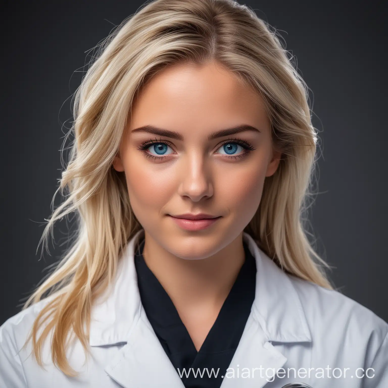 Young-Female-Doctor-with-Blonde-Hair-and-Blue-Eyes-in-White-Coat